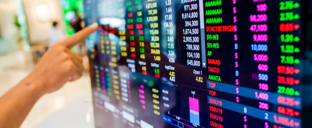 A screen displaying stock market data.