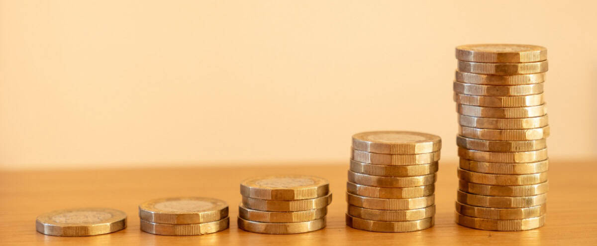 Stacks of £1 coins.
